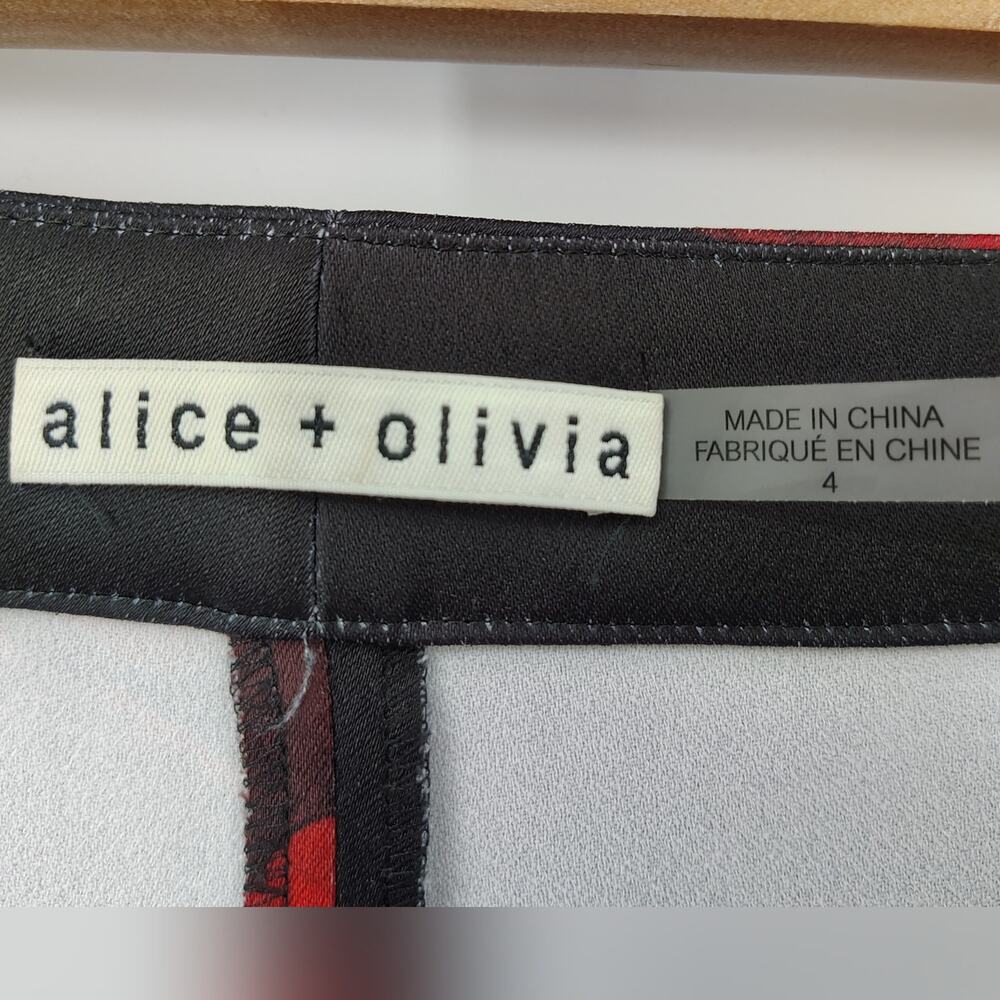 Alice + Olivia Pants Ronnie Peony Petals Bright Ruby Floral Size 4 - Picture 4 of 16